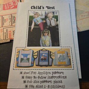 Patch Press Child's Vest sewing pattern Pat Epping 70s Applique Cat Sun